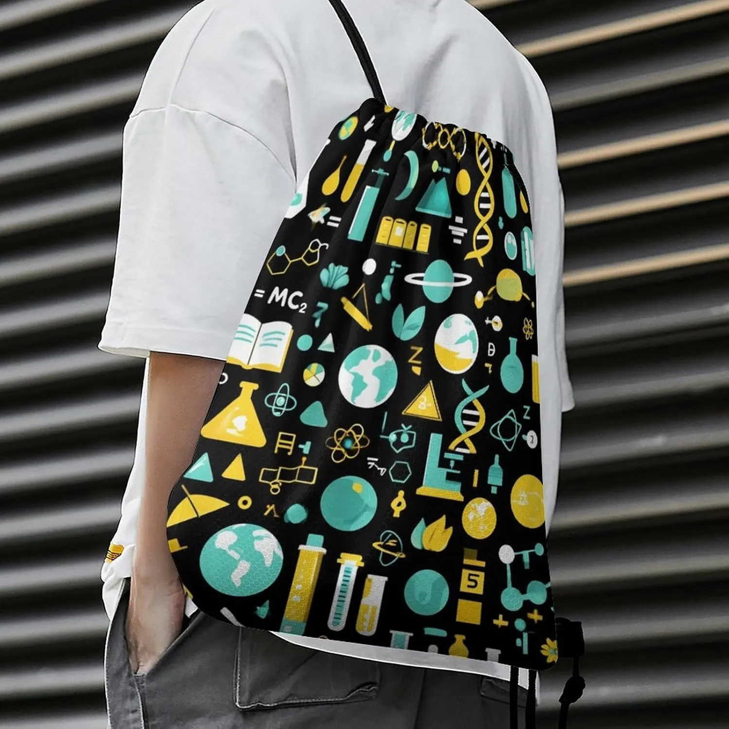 Casual Backpack Shoulder Bag, Science Math Physical Chemical Biology Waterproof Drawstring Bag Large Capacity Sack Bags Durable Sports Gym Bags for Women and Men