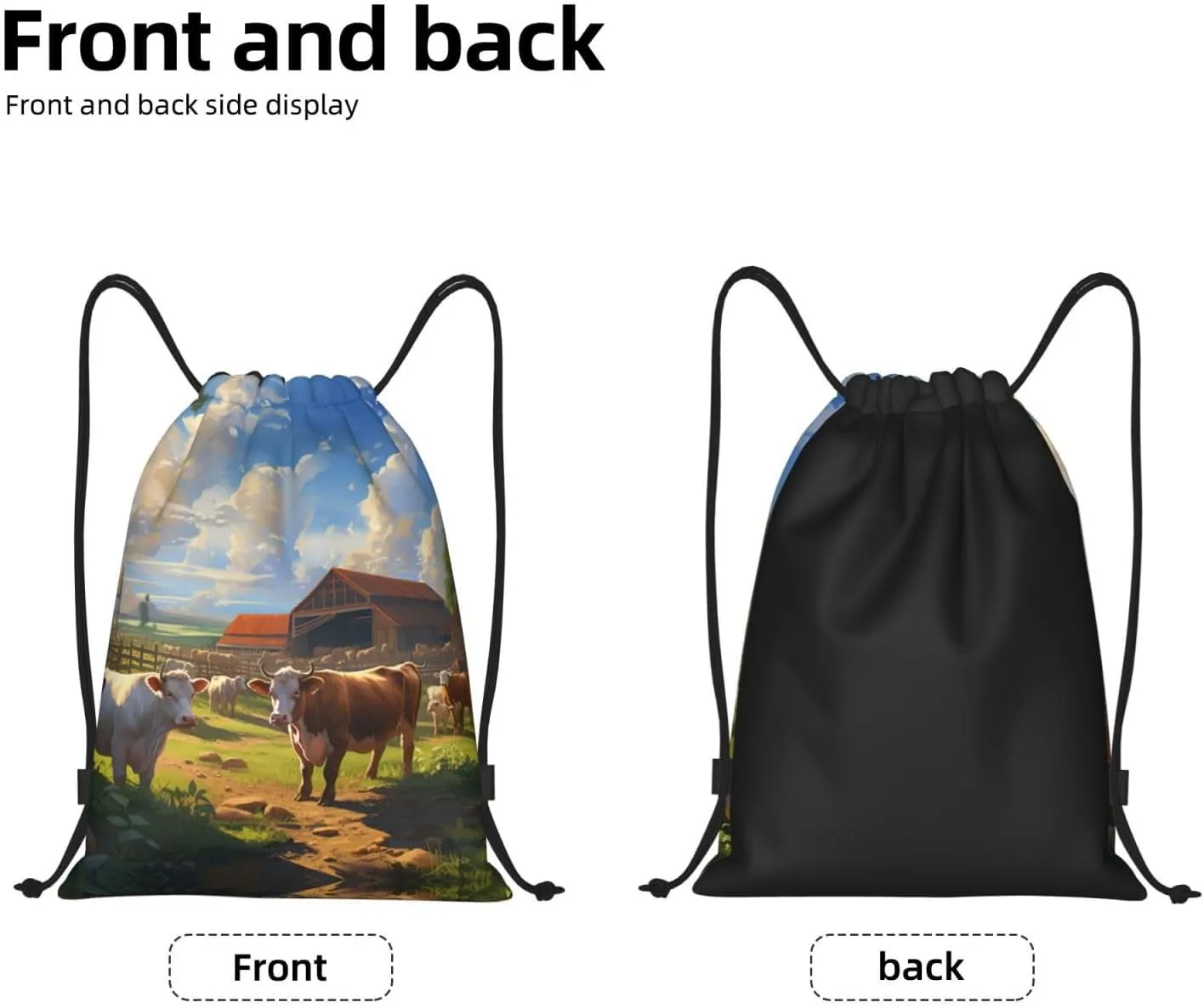 Cattle Farm Sanctuary Print Drawstring Bags,Sport Gym Sackpack Adjustable Beach Bag Yoga Backpack Bag