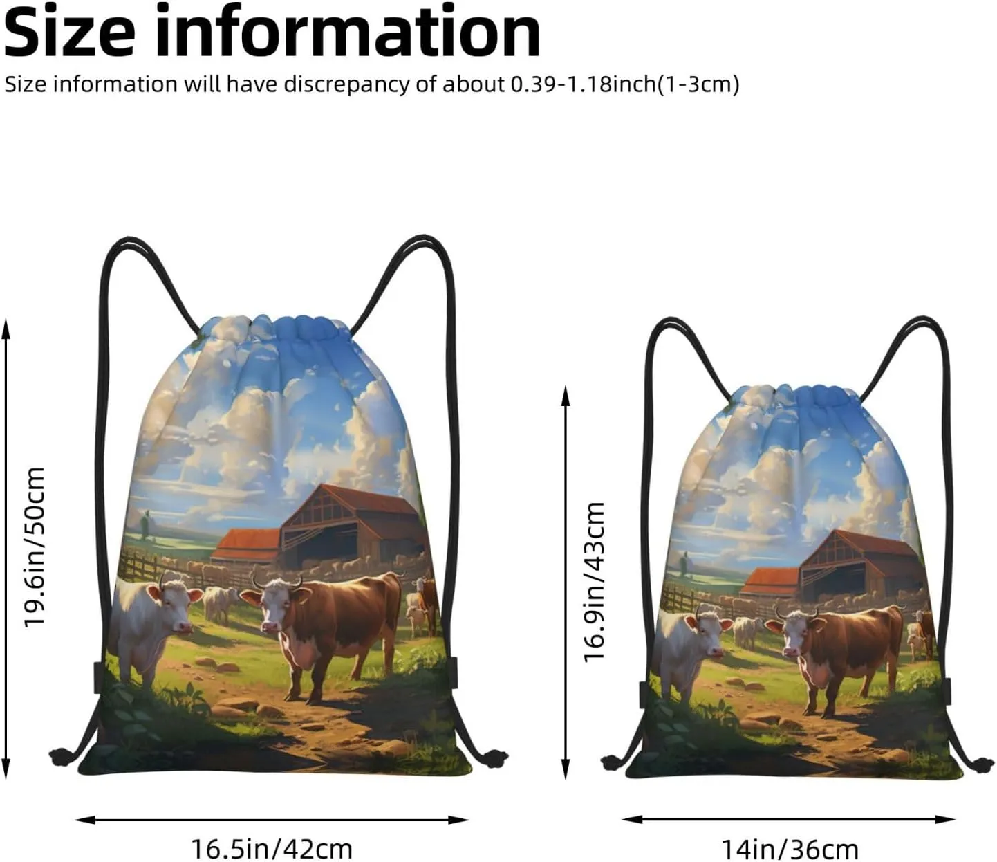 Cattle Farm Sanctuary Print Drawstring Bags,Sport Gym Sackpack Adjustable Beach Bag Yoga Backpack Bag
