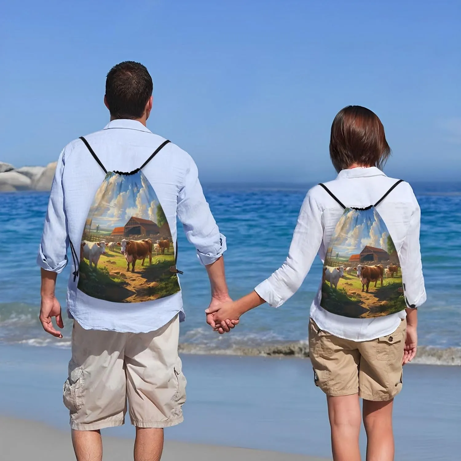 Cattle Farm Sanctuary Print Drawstring Bags,Sport Gym Sackpack Adjustable Beach Bag Yoga Backpack Bag