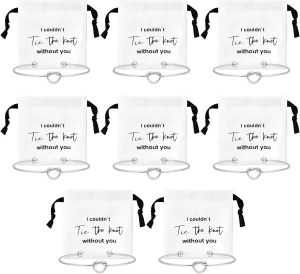CEELGON 16 Pcs Jewelry Pouch Bridesmaid Gifts Set of 8 Linen Cotton Small Drawstring Bags & Bridesmaid Knot Bracelet Jewelry Packaging Bridesmaid Proposal Gift Bridal Party Favors Gifts (Silver)