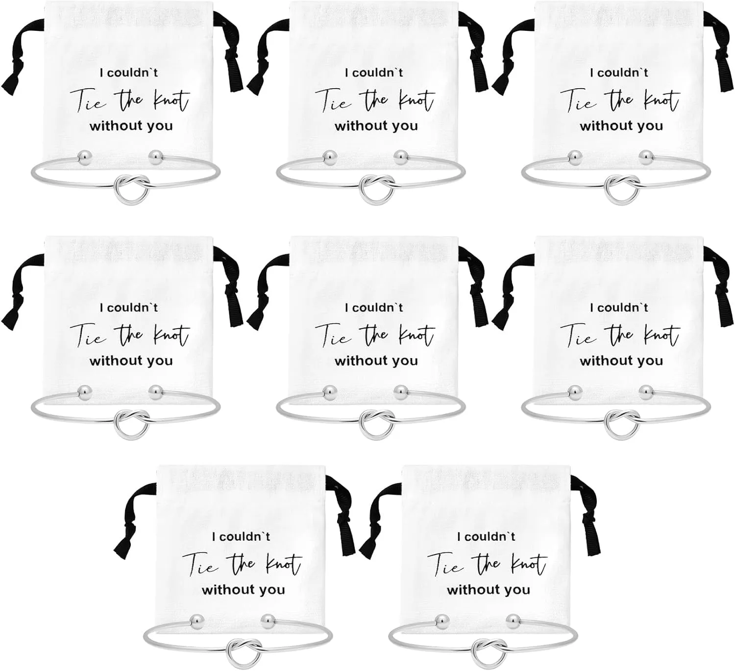 CEELGON 16 Pcs Jewelry Pouch Bridesmaid Gifts Set of 8 Linen Cotton Small Drawstring Bags & Bridesmaid Knot Bracelet Jewelry Packaging Bridesmaid Proposal Gift Bridal Party Favors Gifts (Silver)
