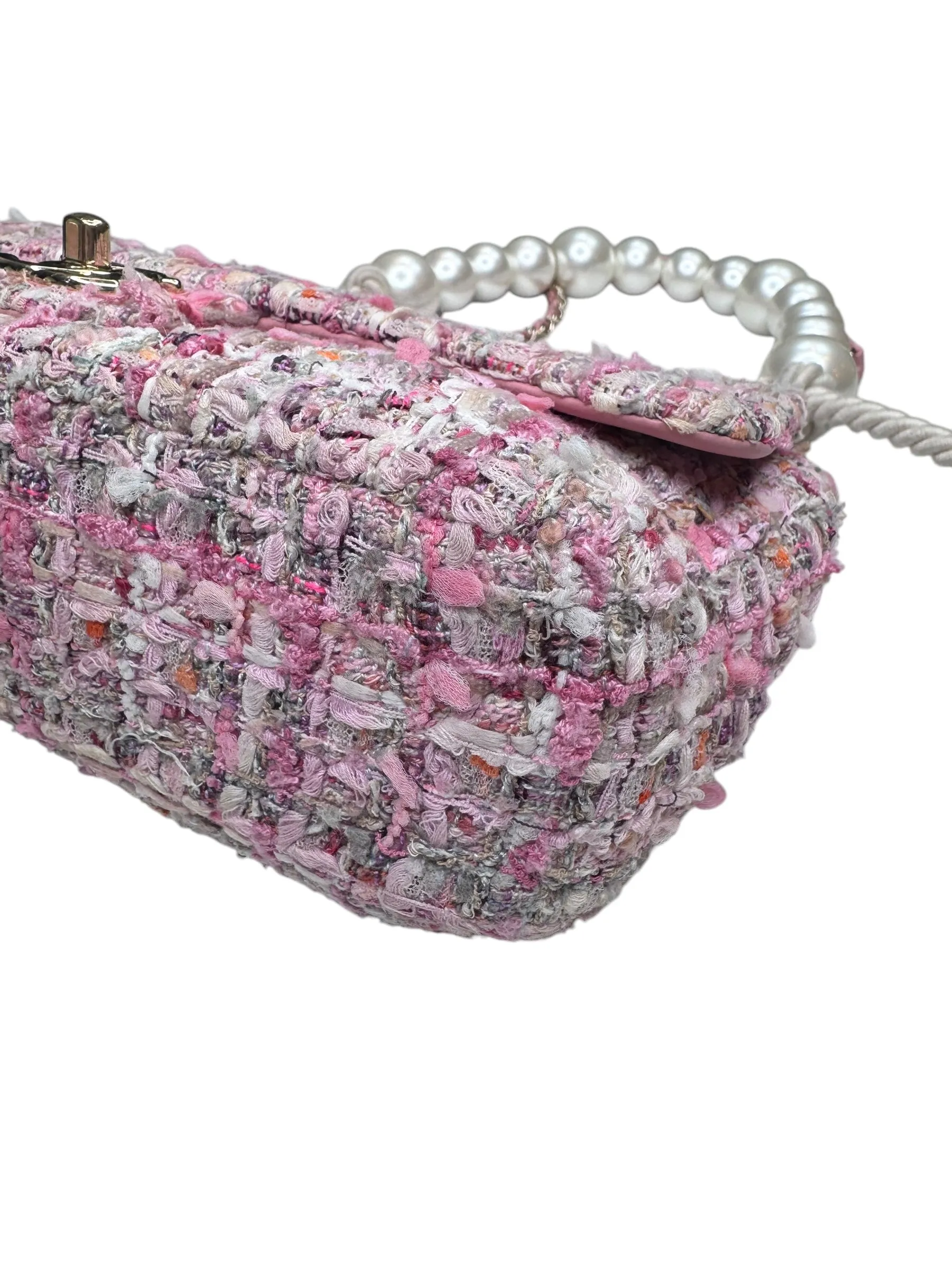 Chanel Pearl Handled Tweed Medium Flap Bag