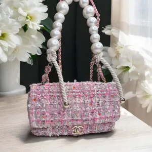 Chanel Pearl Handled Tweed Medium Flap Bag