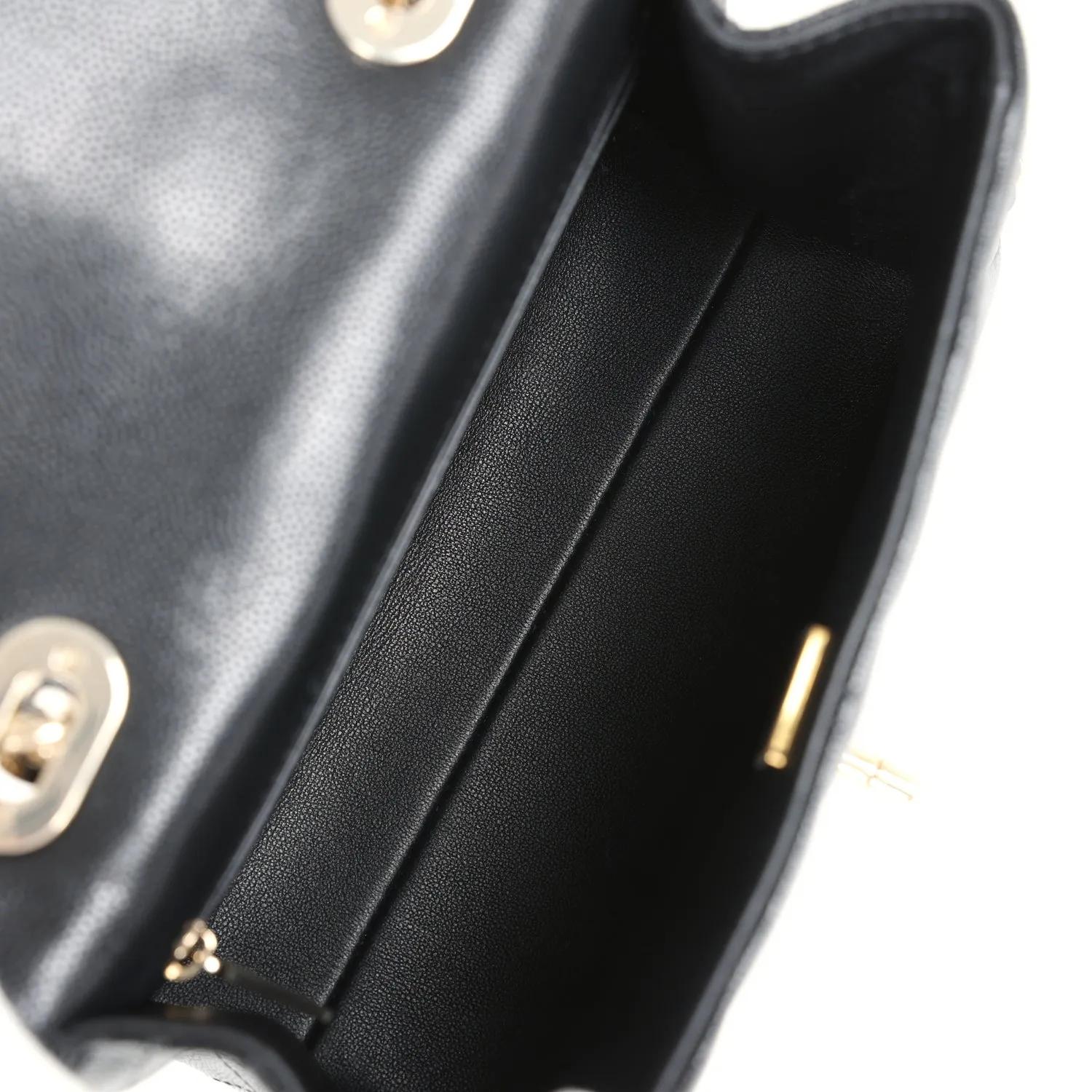 Chanel Small Square Top Handle Flap Bag Black Caviar Light Gold Hardware