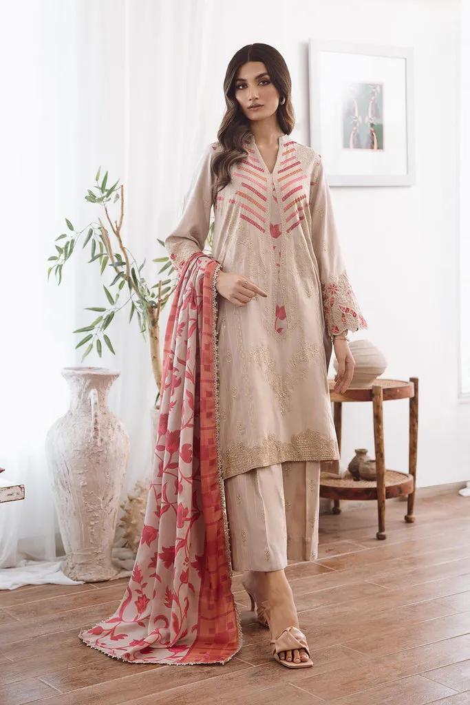 Charizma Poshima Embroidered With Printed Wool Shawl - 3-Pc Unstitched
