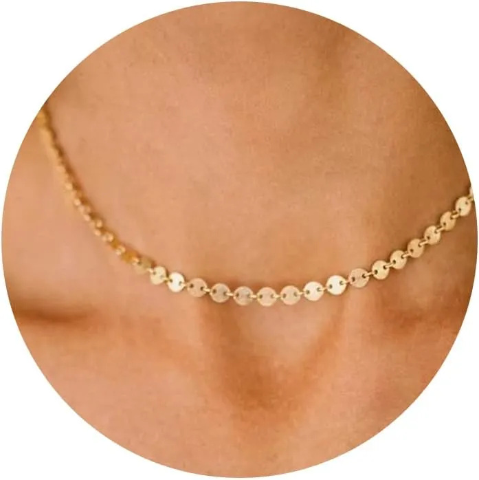 CHESKY Dainty Gold Necklace for Women, Trendy 14k Gold Plated/Sterling Silver Satellite Choker Necklace Thin Beaded Layered Choker Necklaces Discs Paperclip Chain Necklaces Womens Simple Jewelry Gift