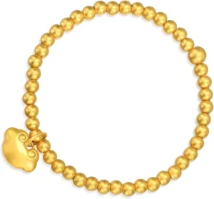 CHOW SANG SANG Cultural Blessings 999.9 24K Solid Gold Price-by-Weight 6.36g Gold Ruyi Cloud with Bead, Beaded Bracelet for Tiny Size 94387B | 5.90 Inches (15CM)