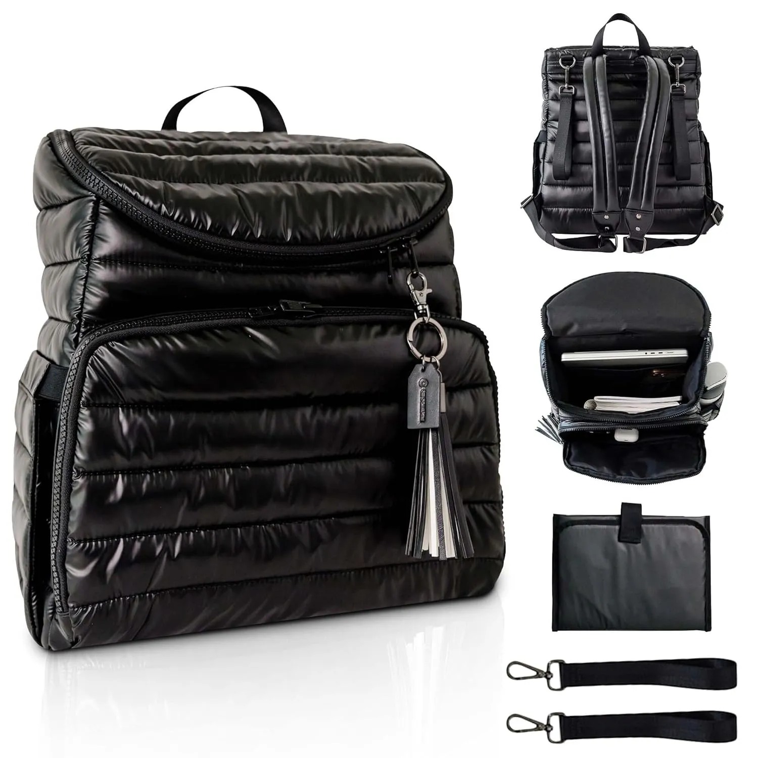 Citi Collective Gallery Diaper Bag Backpack - Casual Day-to-Day Backpack Fits 15" Laptop - Travel Bag with Multiple Compartments, Pockets, Portable Changing Pad, and Shoulder Strap-Black