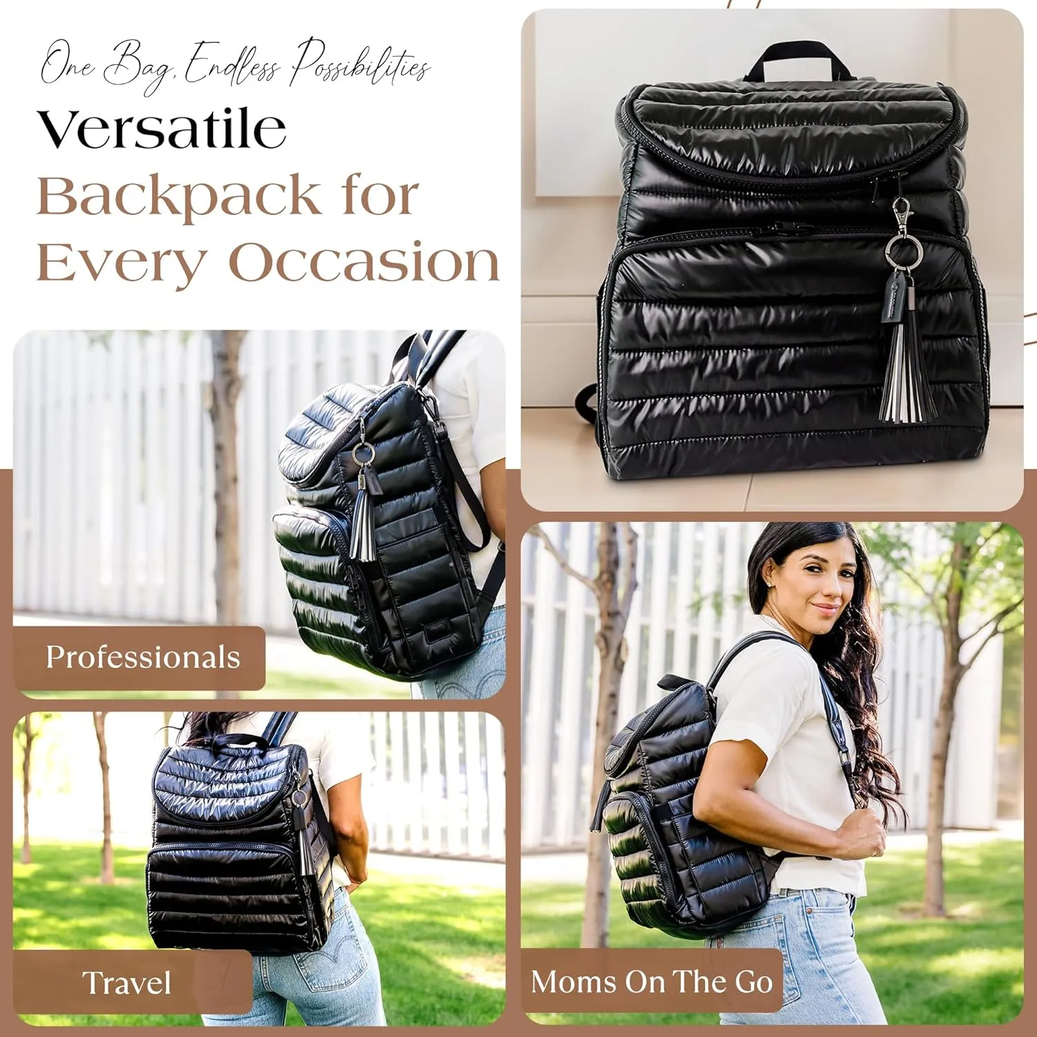 Citi Collective Gallery Diaper Bag Backpack - Casual Day-to-Day Backpack Fits 15" Laptop - Travel Bag with Multiple Compartments, Pockets, Portable Changing Pad, and Shoulder Strap-Black