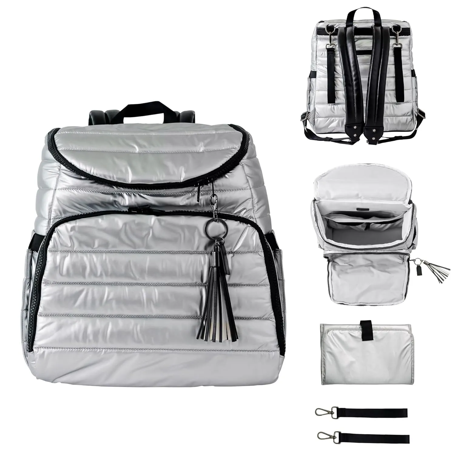 Citi Collective Gallery Diaper Bag Backpack - Casual Day-to-Day Backpack Fits 15" Laptop - Travel Bag with Multiple Compartments, Pockets, Portable Changing Pad, and Shoulder Strap-Silver