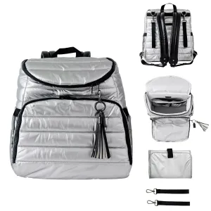 Citi Collective Gallery Diaper Bag Backpack - Casual Day-to-Day Backpack Fits 15" Laptop - Travel Bag with Multiple Compartments, Pockets, Portable Changing Pad, and Shoulder Strap-Silver