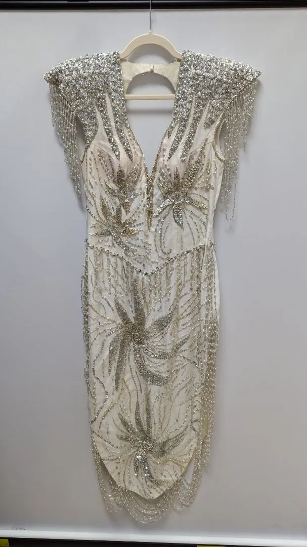 Claire's Collection Ivory Beaded/Sequined Formal Dress