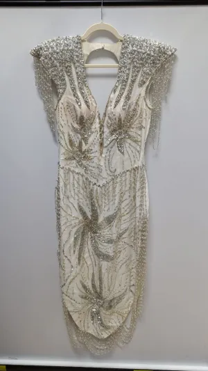 Claire's Collection Ivory Beaded/Sequined Formal Dress