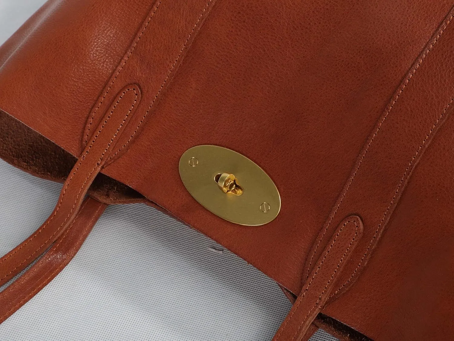 Classic Leather Tote Bag with Gold Hardware, Long Shoulder Straps, Available in Black, Brown, and Tan (Tan, Large)