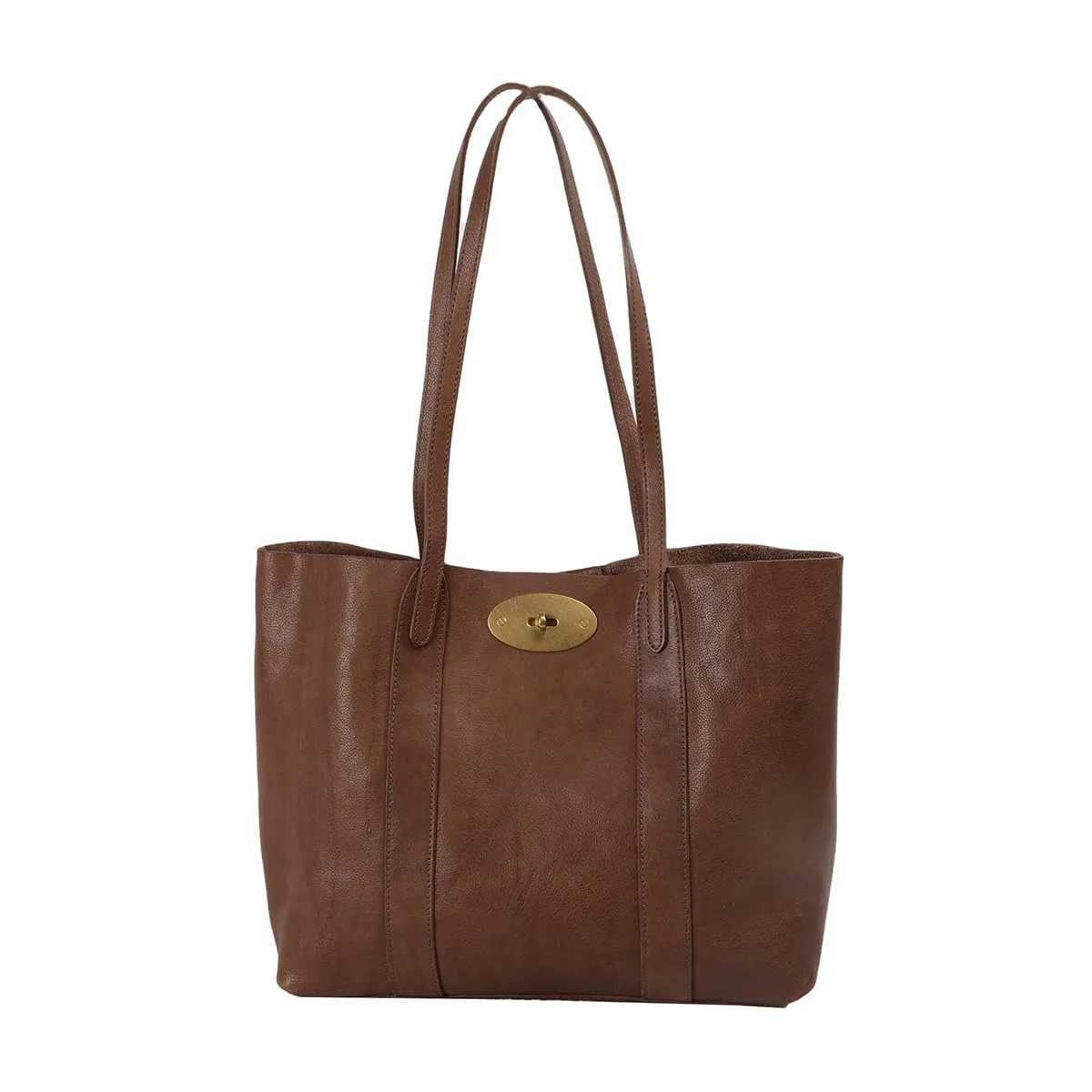 Classic Leather Tote Bag with Gold Hardware, Long Shoulder Straps, Available in Black, Brown, and Tan (Tan, Large)