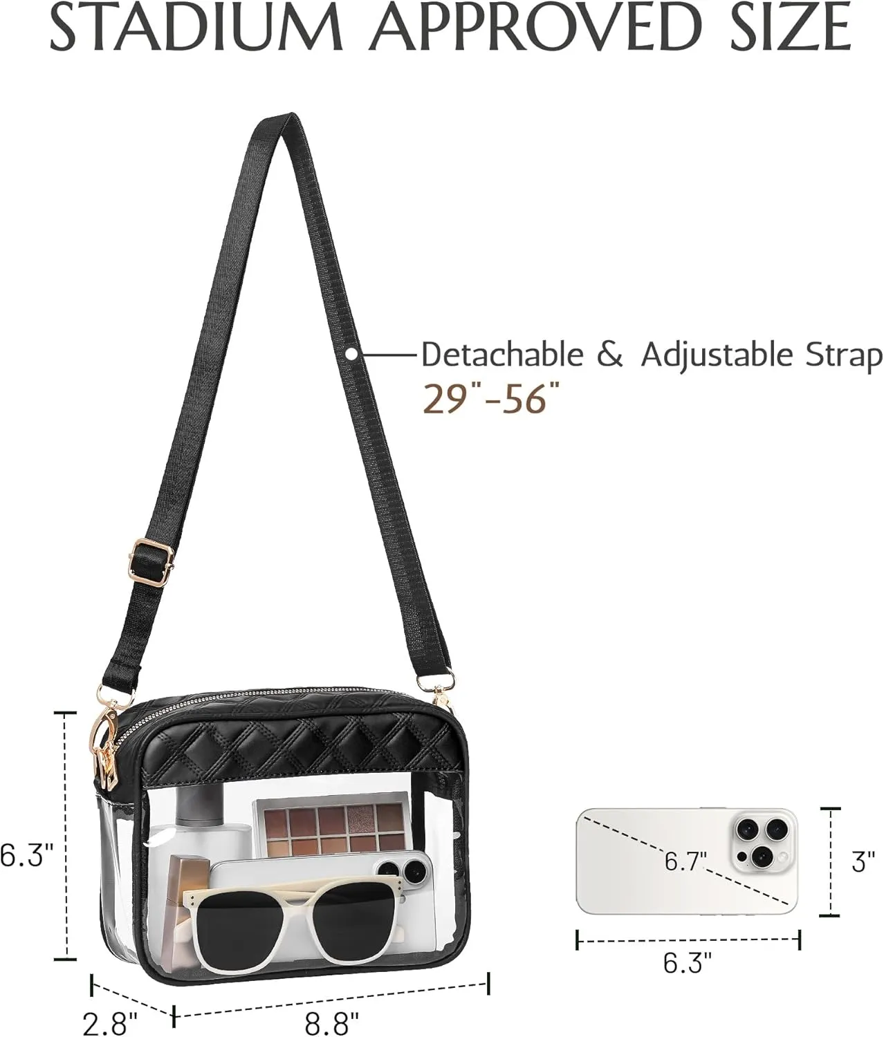 Clear Crossbody Bag Stadium Approved, Clear Purses for Women Stadium Crossbody for Events Concerts Sports Outfits