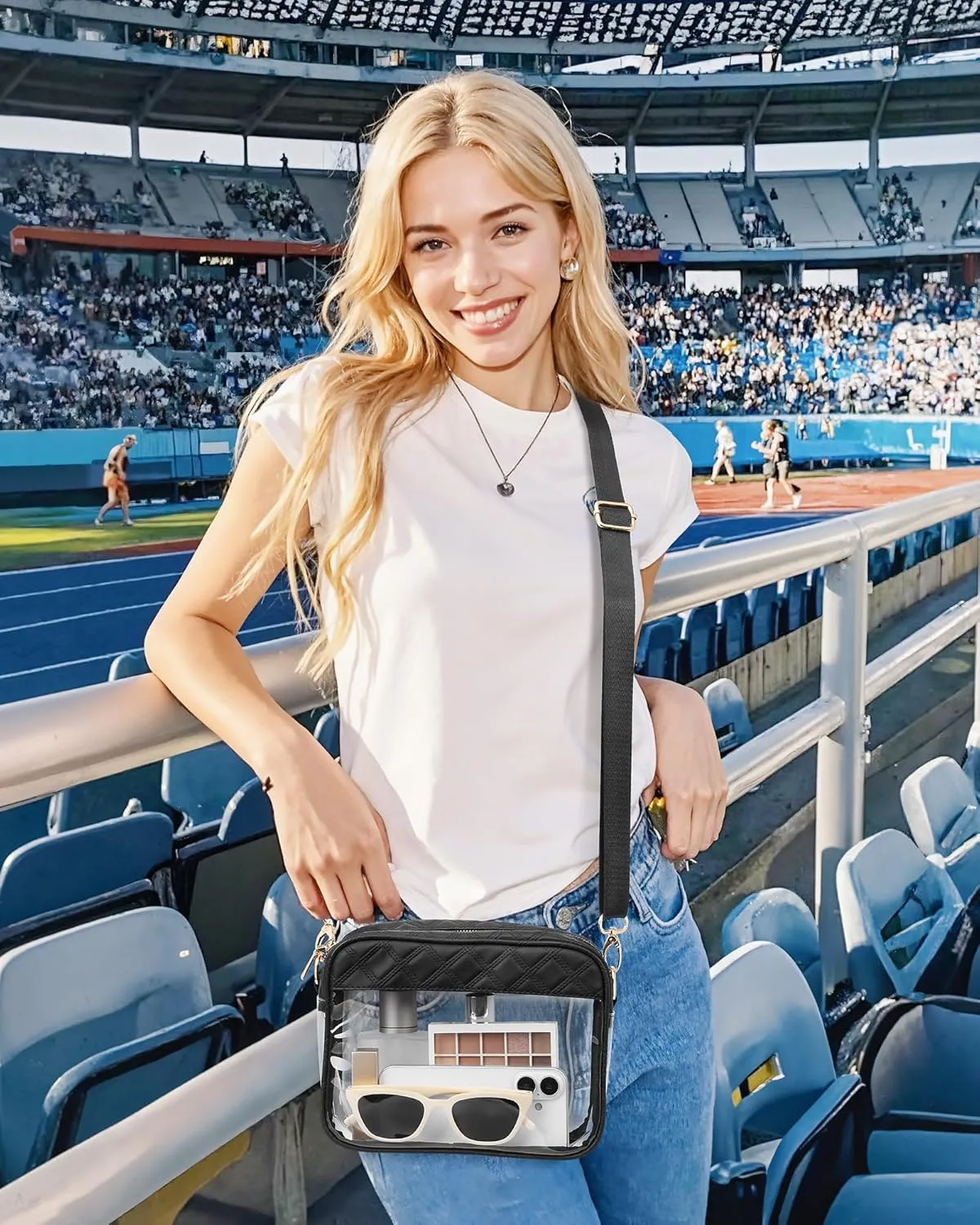 Clear Crossbody Bag Stadium Approved, Clear Purses for Women Stadium Crossbody for Events Concerts Sports Outfits