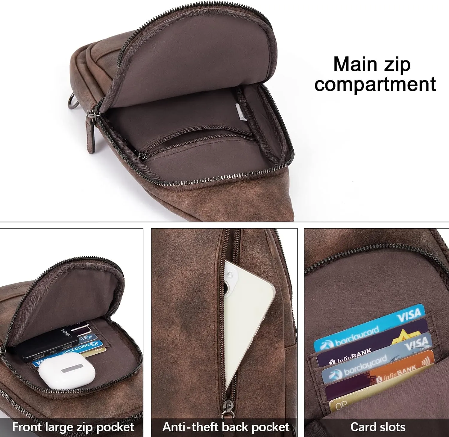 CLUCI Crossbody Bags for Women - Sling Backpack Travel Bag in Leather