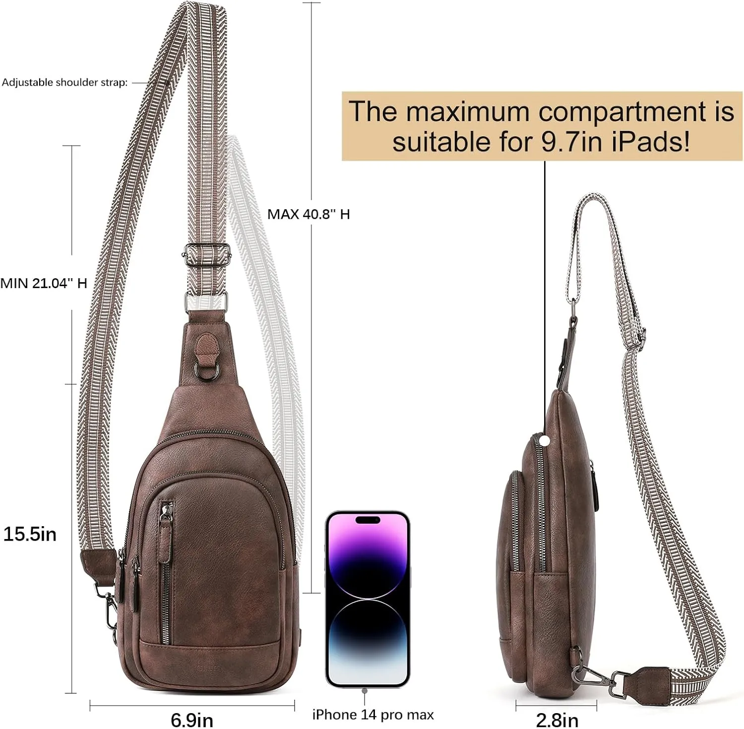 CLUCI Crossbody Bags for Women - Sling Backpack Travel Bag in Leather