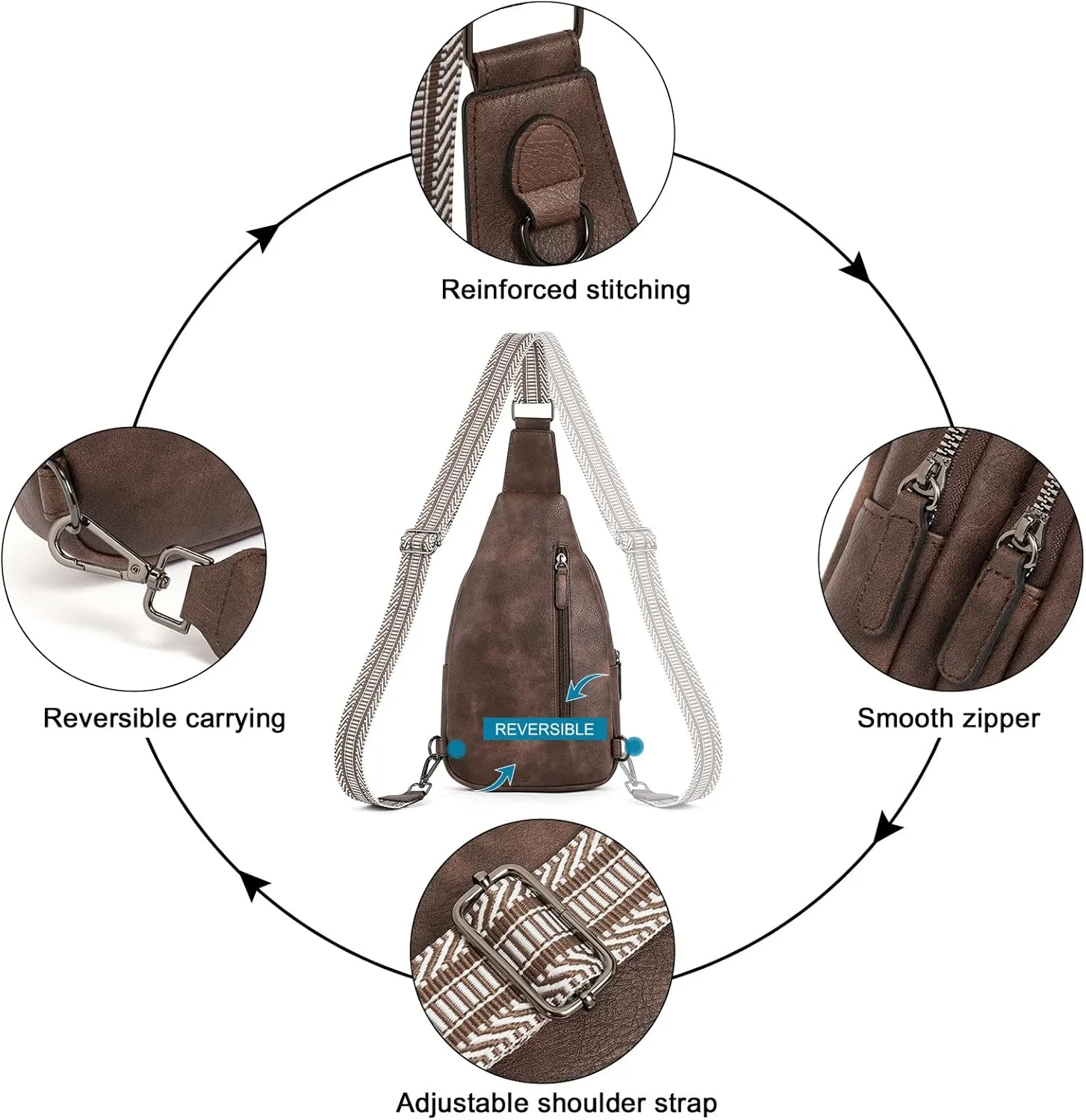 CLUCI Crossbody Bags for Women - Sling Backpack Travel Bag in Leather