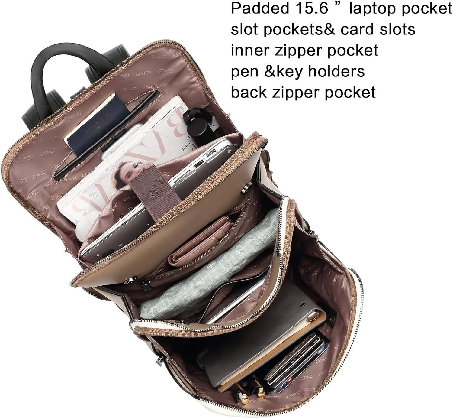 CLUCI Leather Backpack for Women, 15.6 inch Laptop Bag, Large Genuine Work Backpack Travel Back