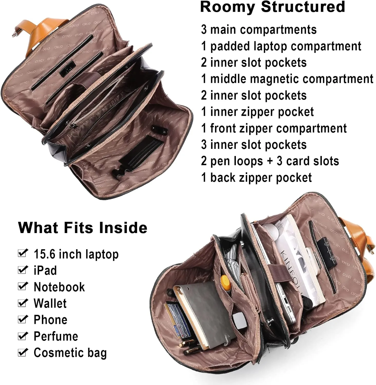 CLUCI Leather Backpack for Women, 15.6 inch Laptop Bag, Large Genuine Work Backpack Travel Back
