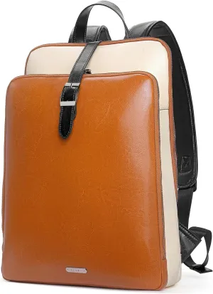 CLUCI Leather Backpack for Women, 15.6 inch Laptop Bag, Large Genuine Work Backpack Travel Back