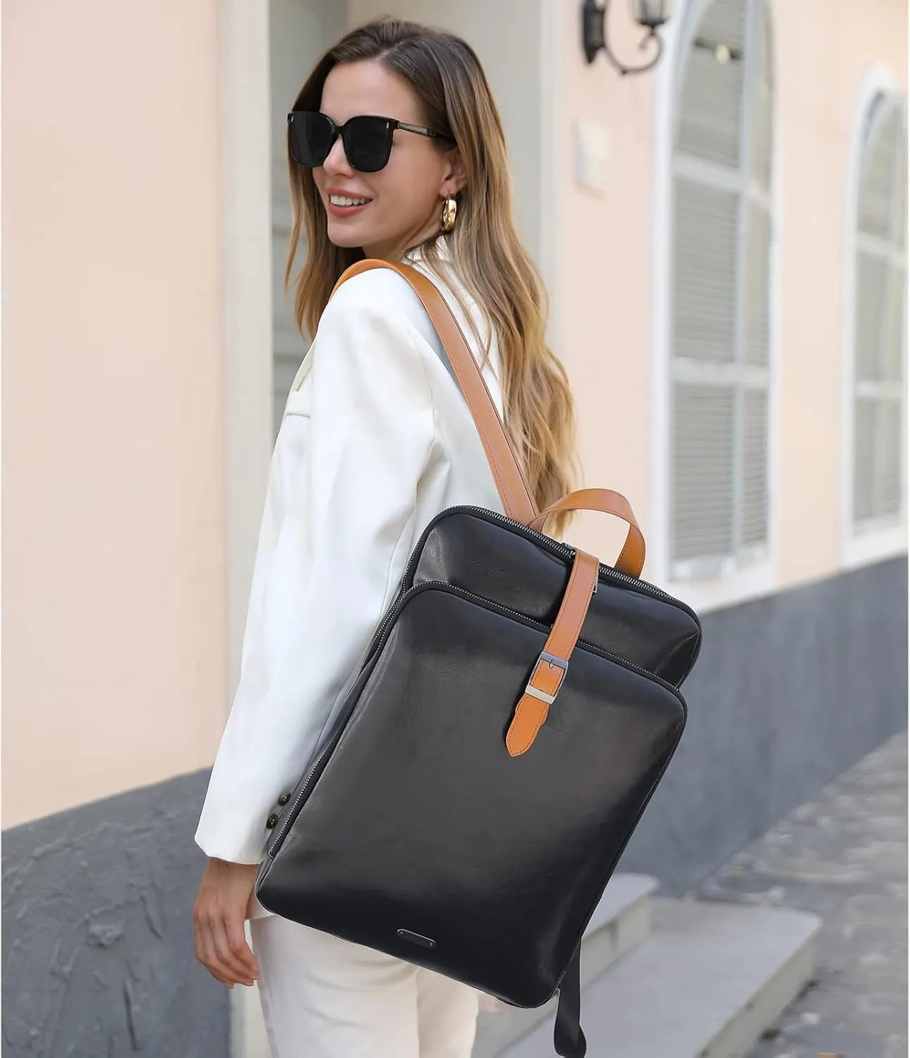 CLUCI Leather Backpack for Women, 15.6 inch Laptop Bag, Large Genuine Work Backpack Travel Back