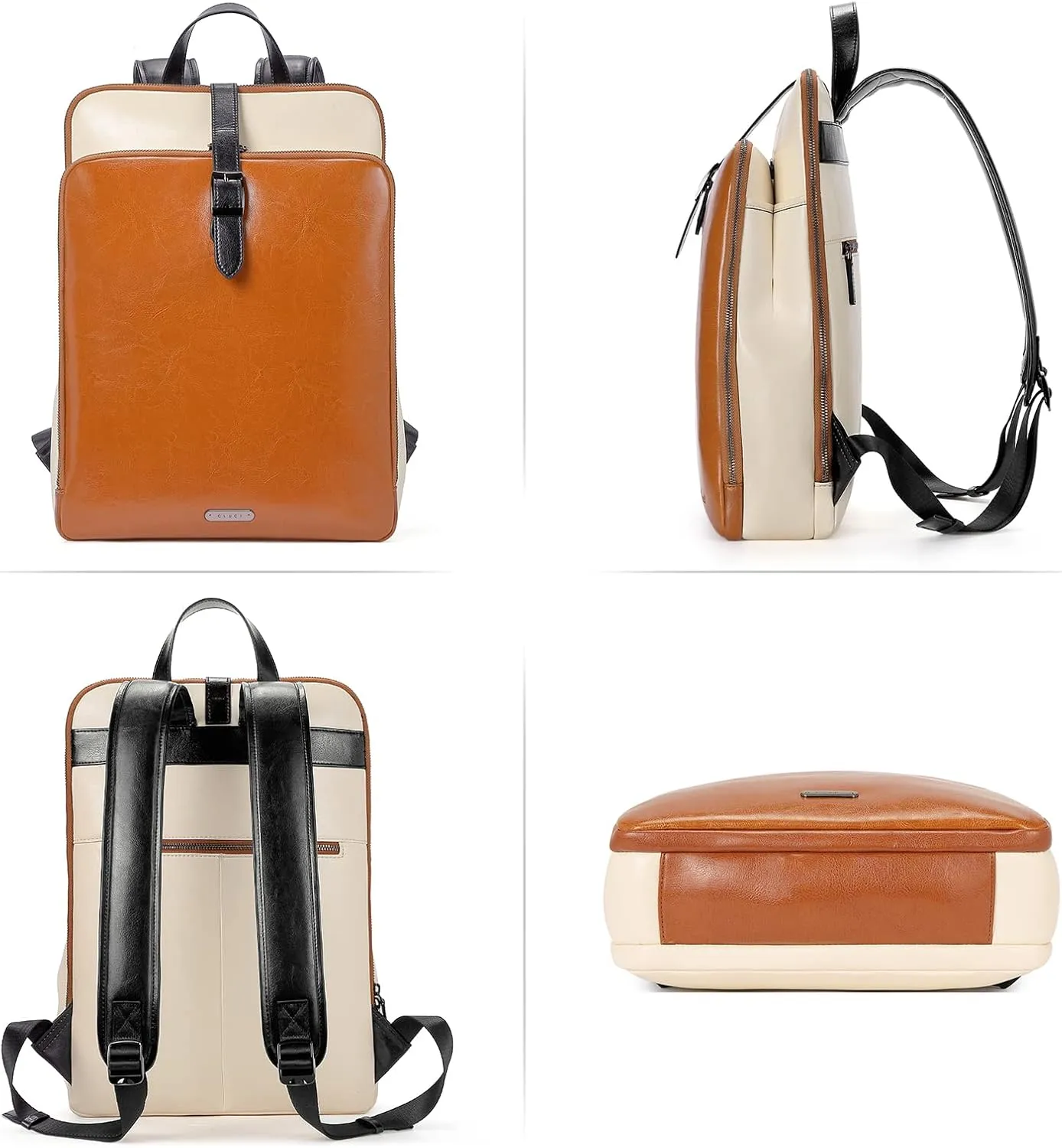 CLUCI Leather Backpack for Women, 15.6 inch Laptop Bag, Large Genuine Work Backpack Travel Back