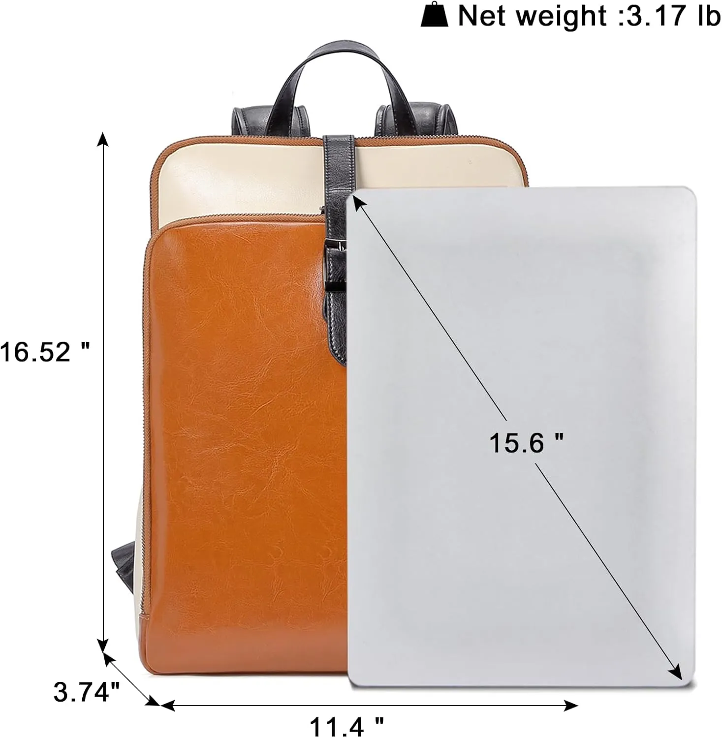 CLUCI Leather Backpack for Women, 15.6 inch Laptop Bag, Large Genuine Work Backpack Travel Back