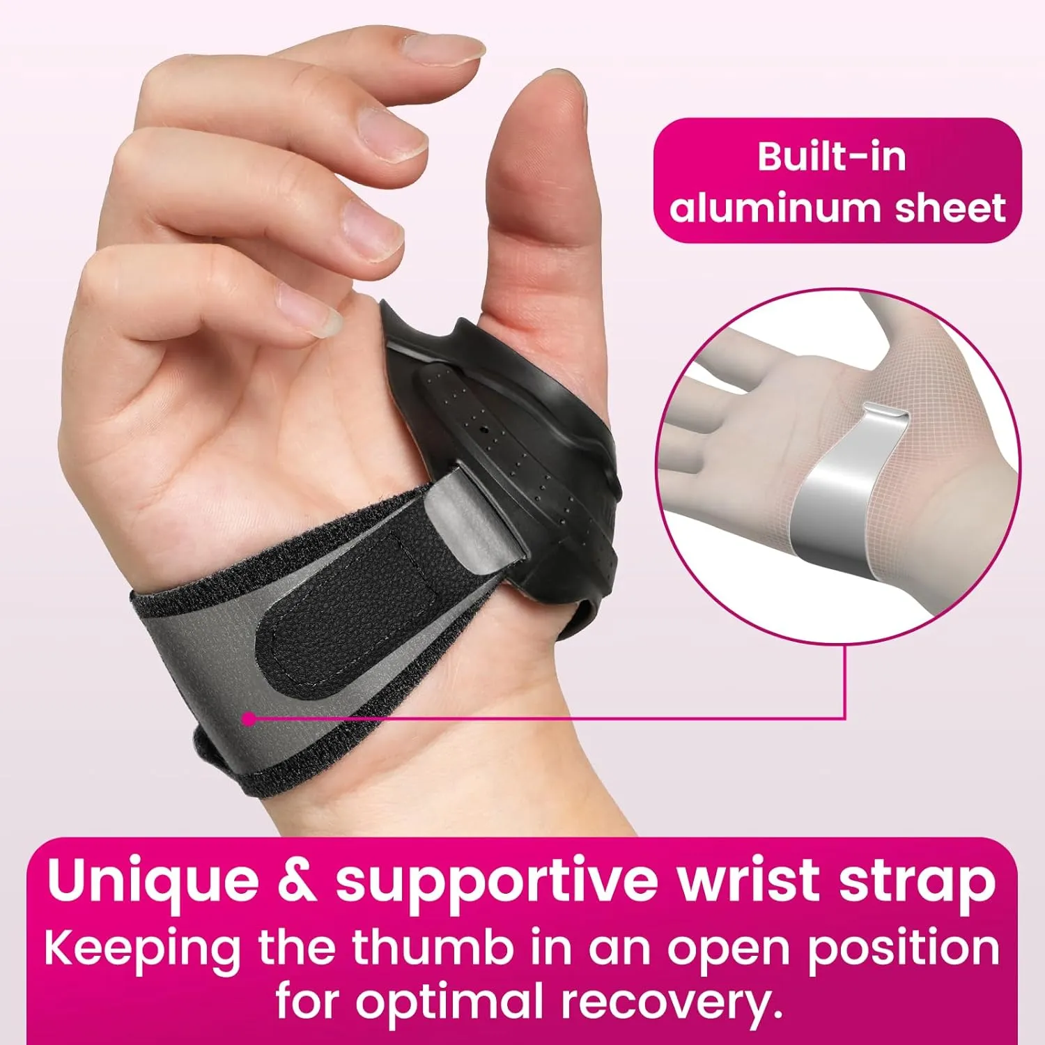 CMC Thumb Support Brace - with Firm Supportive Wrist Strap, Dual Density Thumb Brace Stabilizes CMC Joint, Pain Relief for Osteoarthritis for Women and Men (Black, Right Hand, Medium)