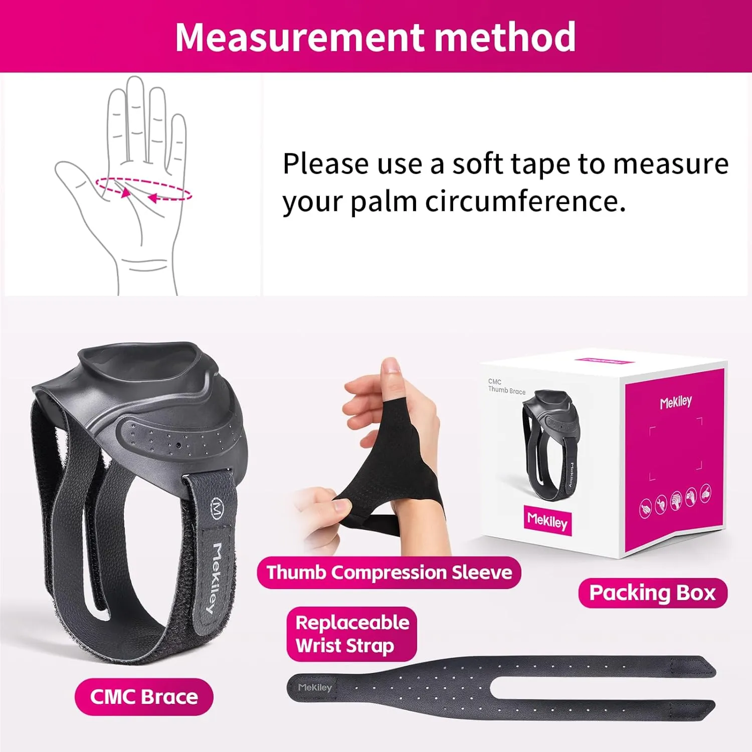 CMC Thumb Support Brace - with Firm Supportive Wrist Strap, Dual Density Thumb Brace Stabilizes CMC Joint, Pain Relief for Osteoarthritis for Women and Men (Black, Right Hand, Medium)