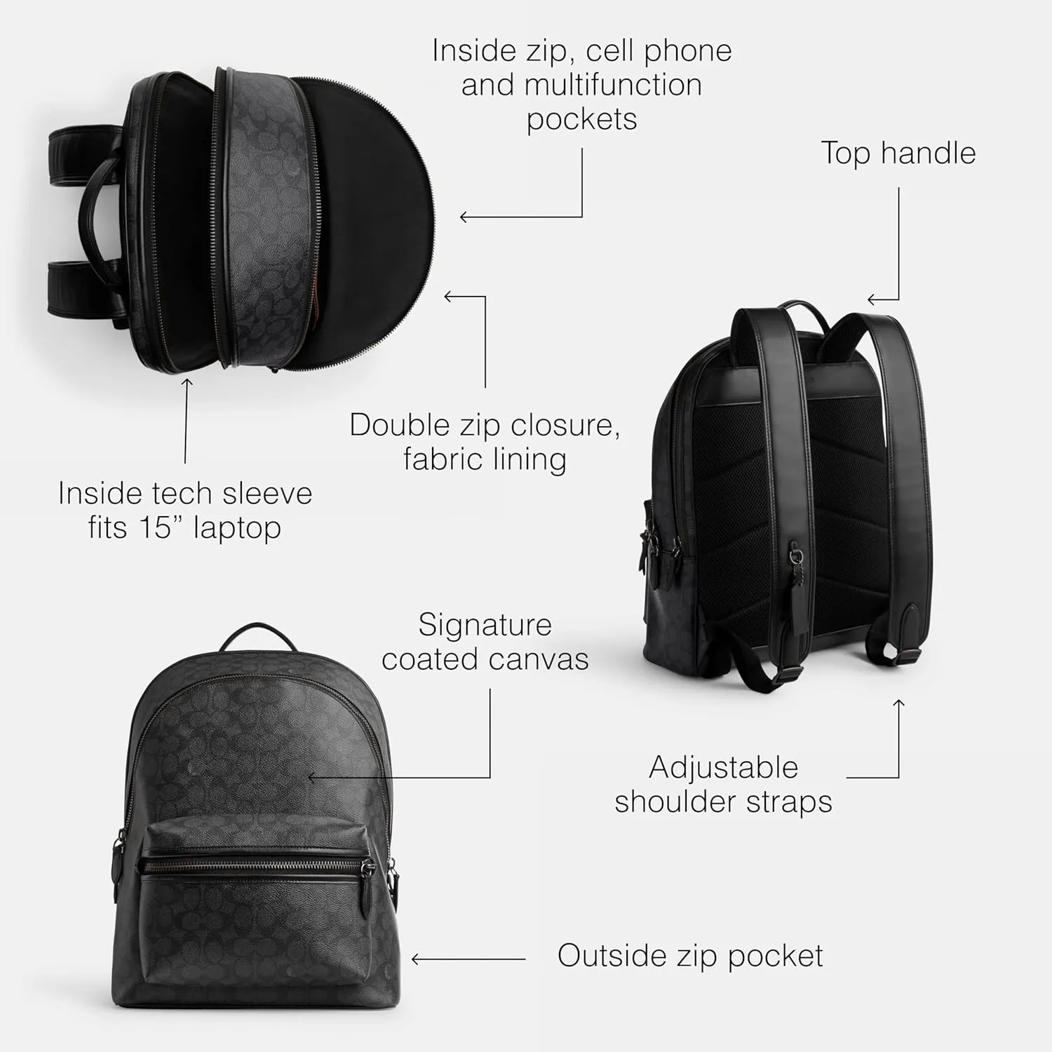 Coach Charter Backpack, Charcoal