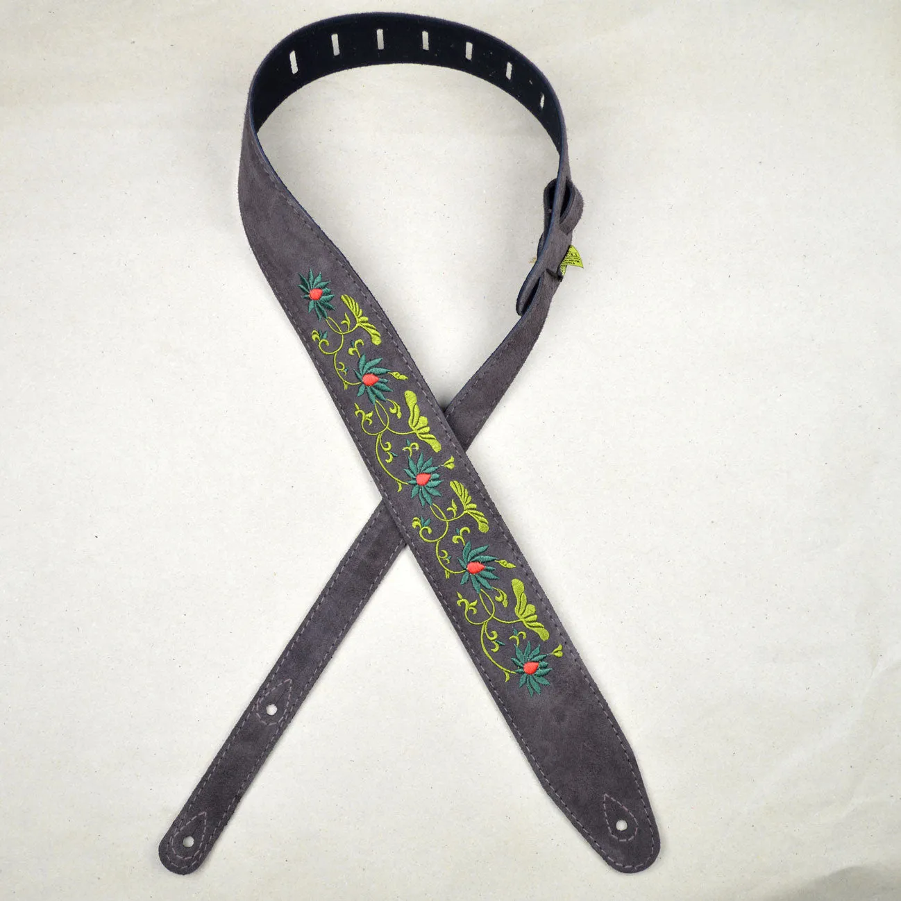 Colonial Leather DSS-ED17 Double Suede Embroidered Strap - Flower & Leaf Brown 2