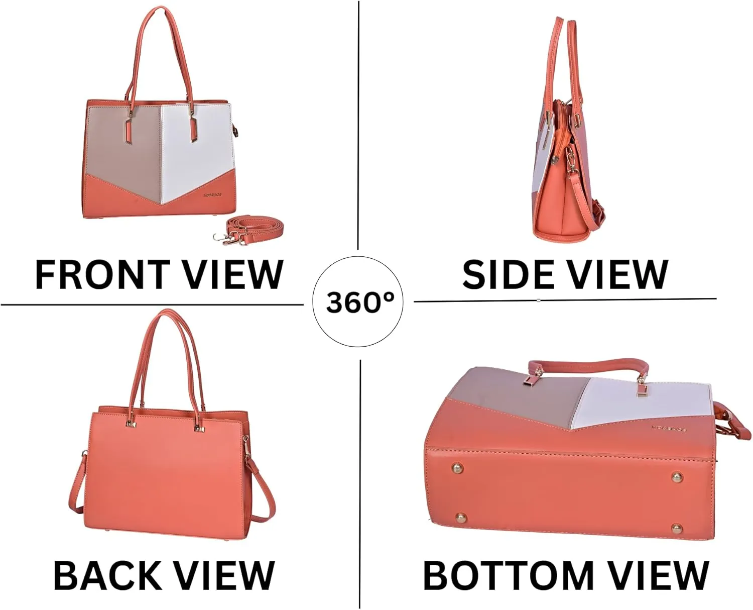 Color Block Tote Bag for Women – Faux Leather Handbag with Top Handles and Shoulder Strap – Stylish Large Purse for Daily Use