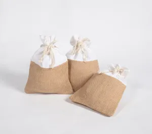 Colorblock Jute Drawstring bags (set of 3)