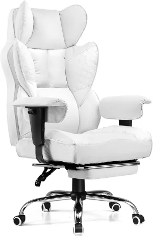 COMHOMA Big and Tall Office Chair 400LBS Wide Ergonomic Gaming Chair with Deluxe Embossing Designed Leather with Foot Rest,150°Reclining Adjustable Armrests Pocket Spring Back Support and Pillow
