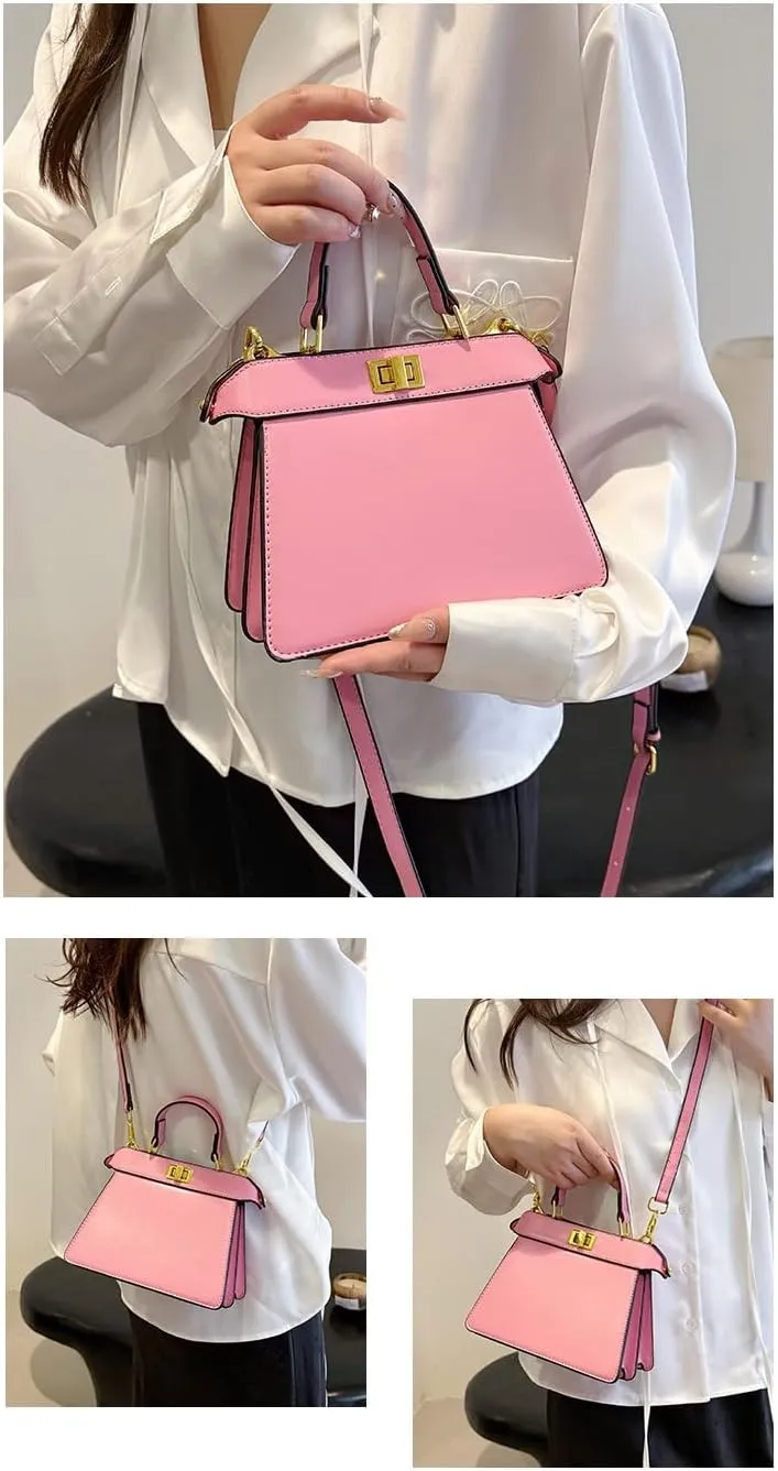 Commuter Crossbody Purse Solid Color Underarm Bag Designer Top Handle Handbag, Leather Satchel with Gold Hardware