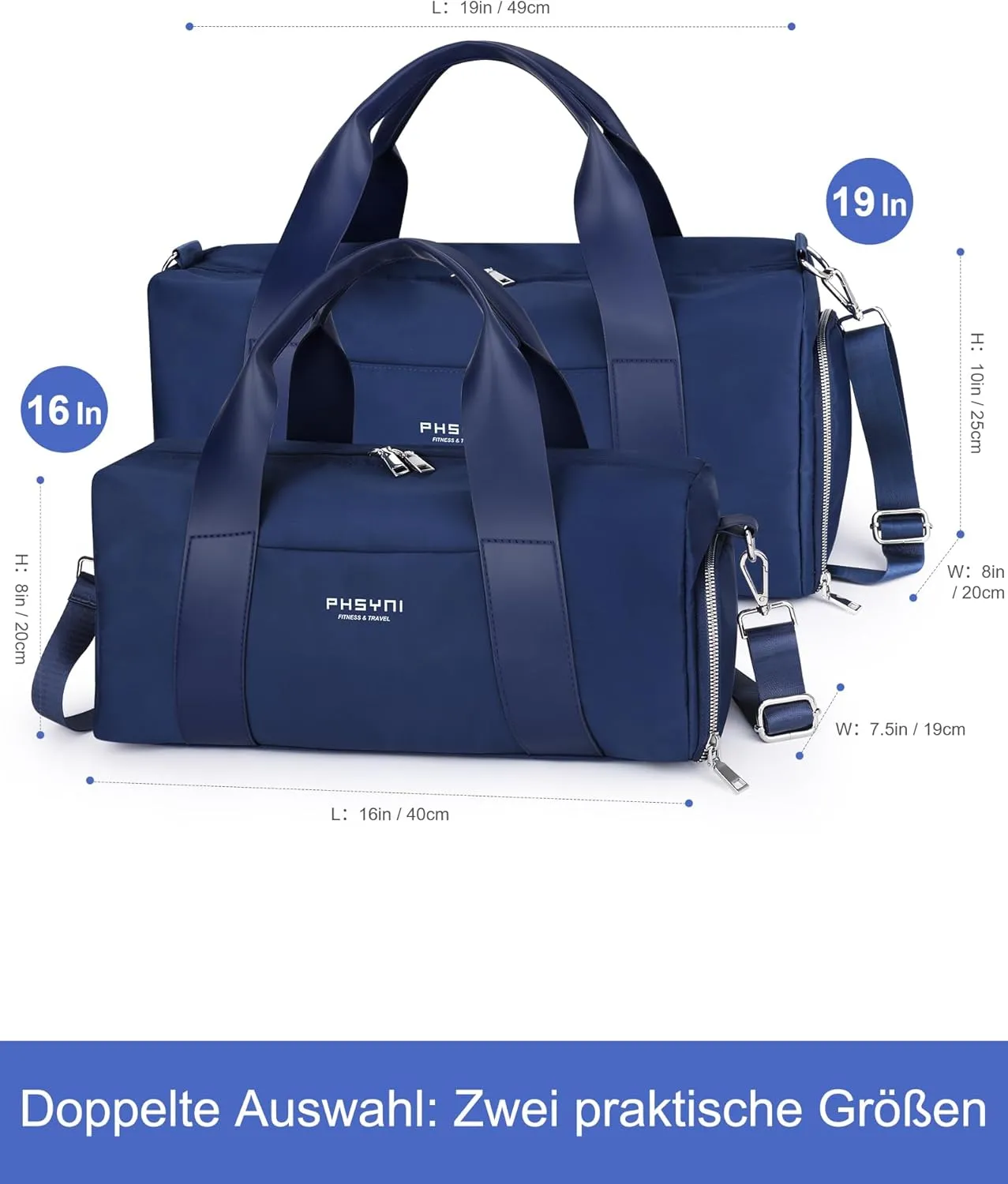 Compact Sports Gym Bag for Women and Man, Cute Mini Duffle Bag with Wet Pocket & Shoes Compartment, Personal Item Travel Workout Bag, 16"-Small, Navy