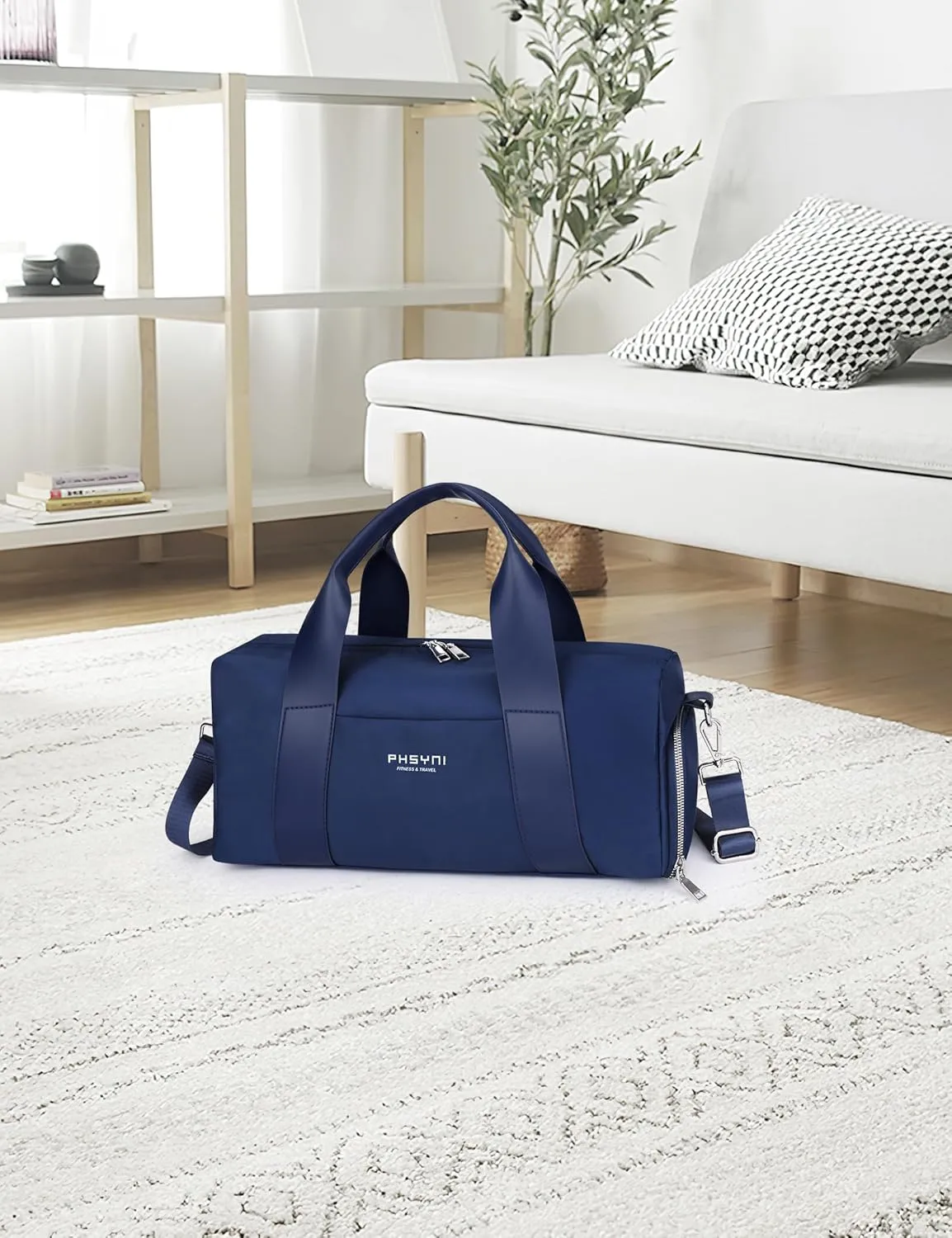 Compact Sports Gym Bag for Women and Man, Cute Mini Duffle Bag with Wet Pocket & Shoes Compartment, Personal Item Travel Workout Bag, 16"-Small, Navy