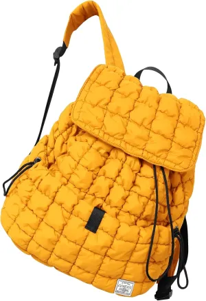 CONTAIL 18L 14 Inch Quilted Puffer Backpack,Top Flap Drawstring Backpack,Yellow