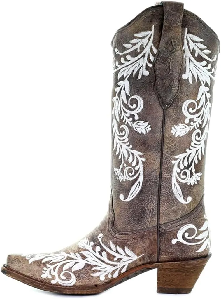 Corral Boots Women's A3753 Glow Collection Snip Toe Pull-On Embroidered Stitched Leather Knee High Western Cowgirl Boots
