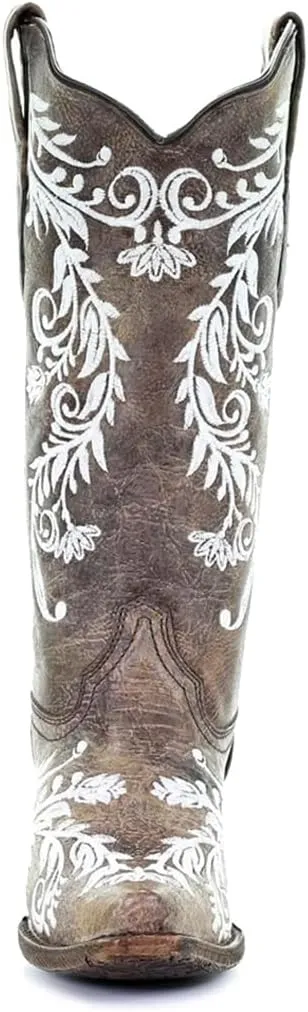 Corral Boots Women's A3753 Glow Collection Snip Toe Pull-On Embroidered Stitched Leather Knee High Western Cowgirl Boots