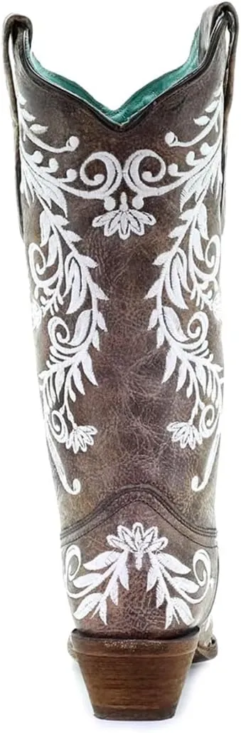 Corral Boots Women's A3753 Glow Collection Snip Toe Pull-On Embroidered Stitched Leather Knee High Western Cowgirl Boots