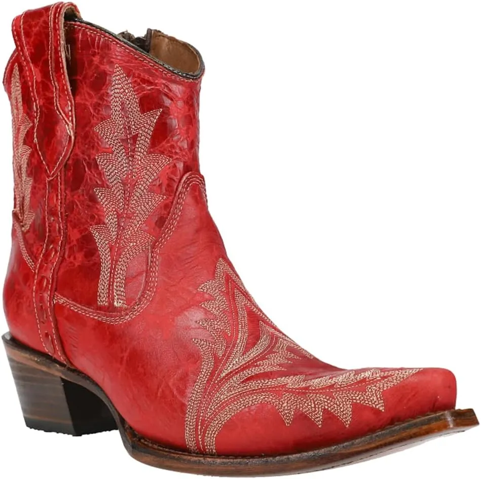 Corral Boots Womens Embroidered Snip Toe Casual Boots Ankle Low Heel 1-2" - Red