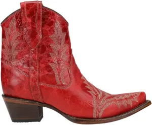 Corral Boots Womens Embroidered Snip Toe Casual Boots Ankle Low Heel 1-2" - Red