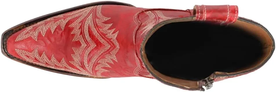 Corral Boots Womens Embroidered Snip Toe Casual Boots Ankle Low Heel 1-2" - Red