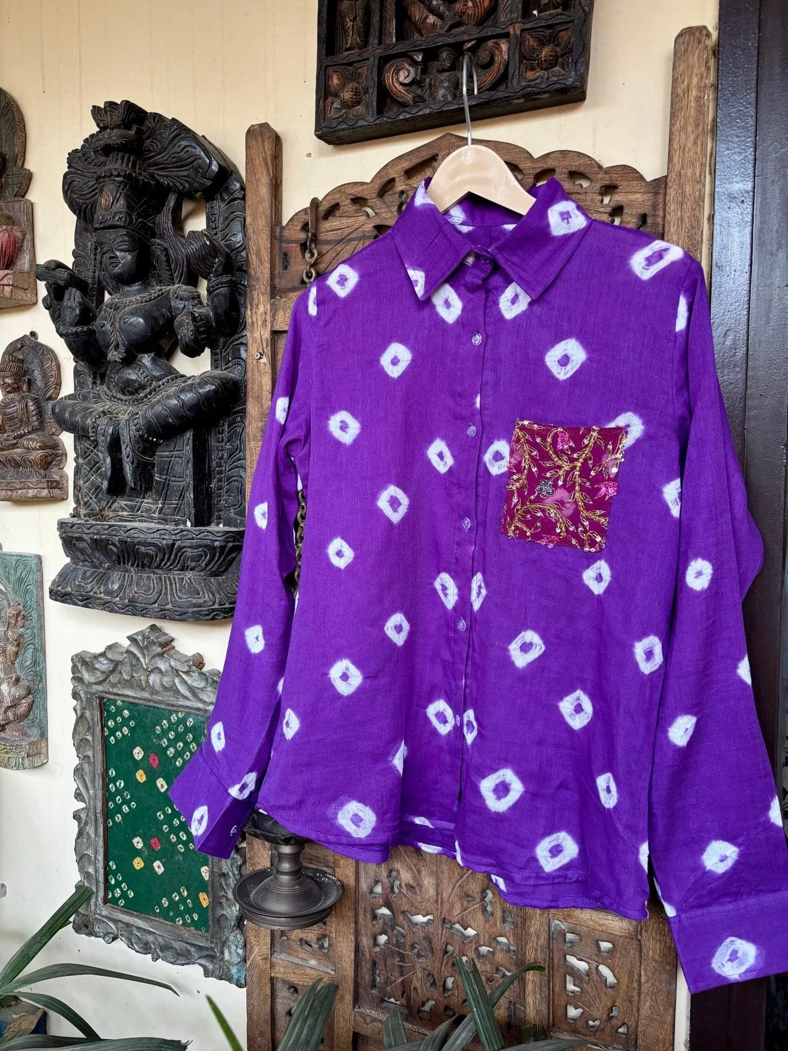 Cotton Bandhini Embellished Shirt