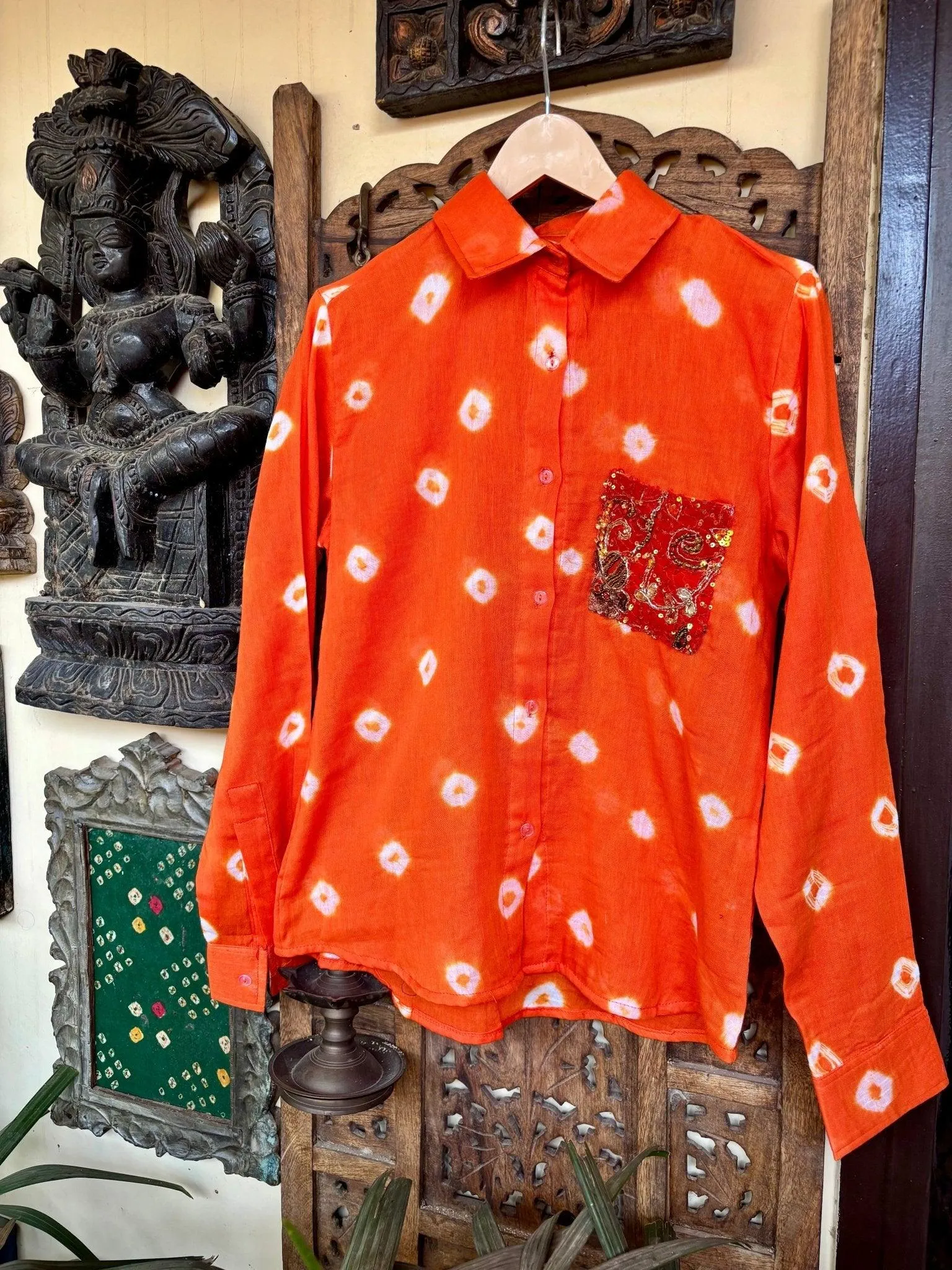 Cotton Bandhini Embellished Shirt